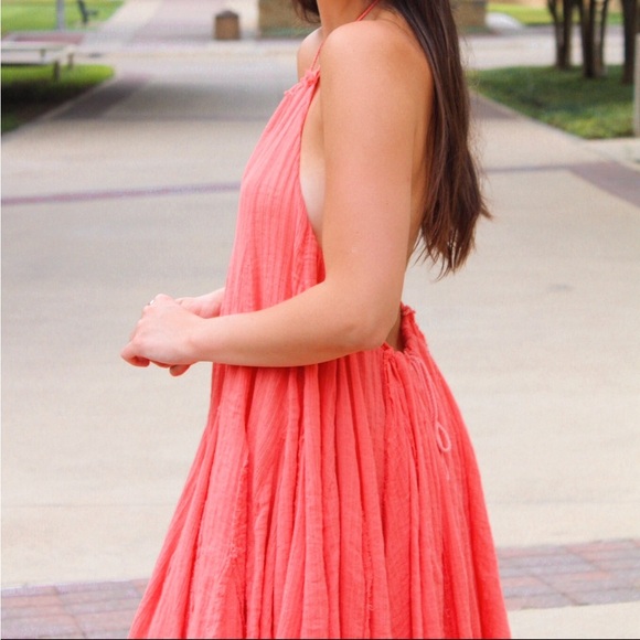 Free People Halter Coral Pink Flowy Dress - Picture 2 of 3